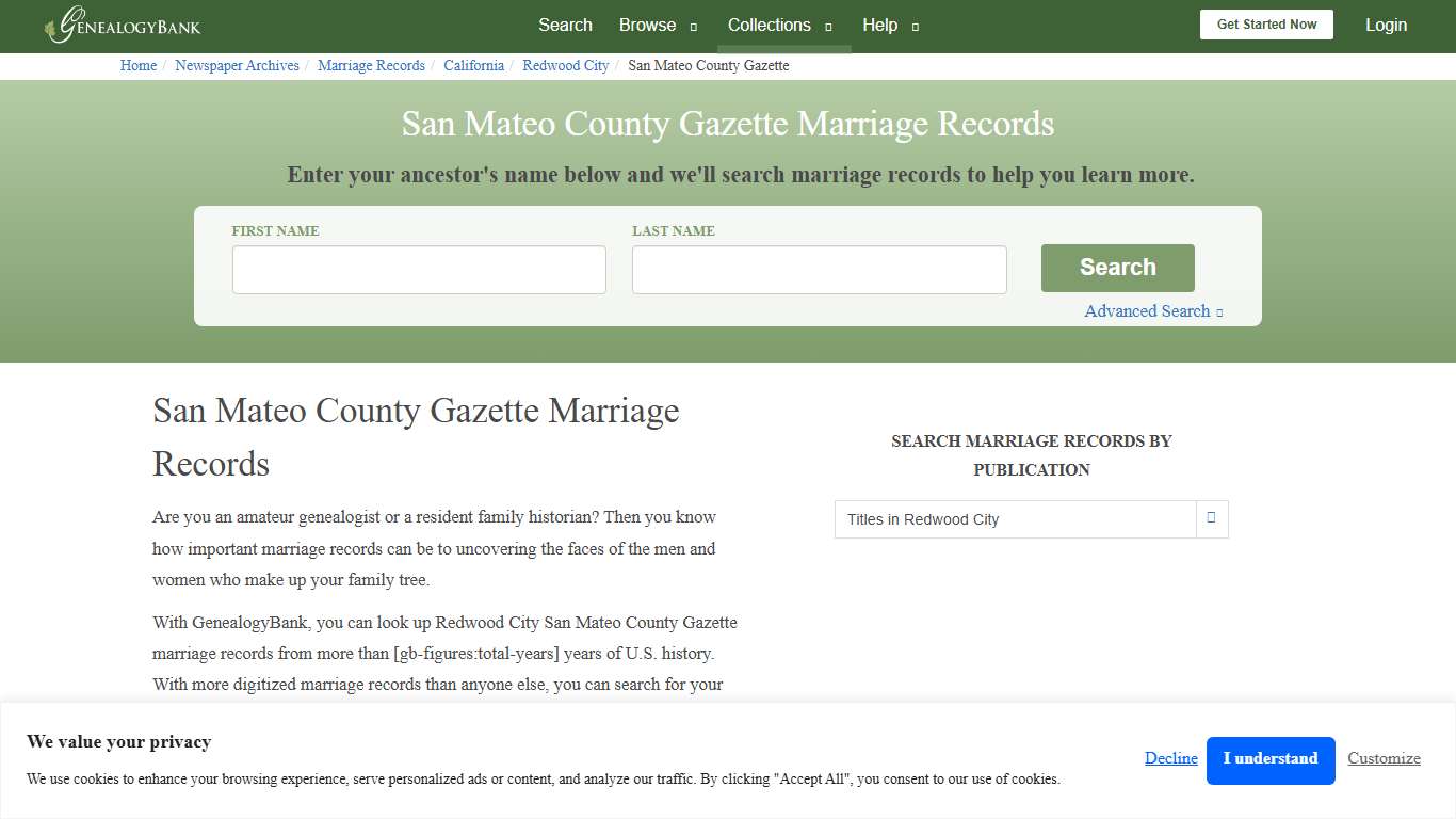 San Mateo County Gazette Marriage Records Online Search